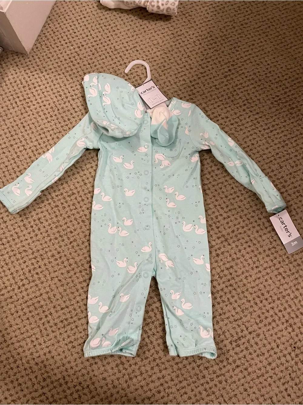 Carter's Mint sleeper One-Piece with White Swan Print